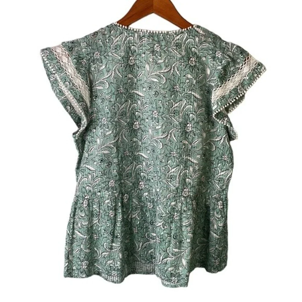 Loft Spring Bloom Lacy Ruffle Peplum Top Floral Flutter Cap Sleeve V-Neck - Picture 7 of 15